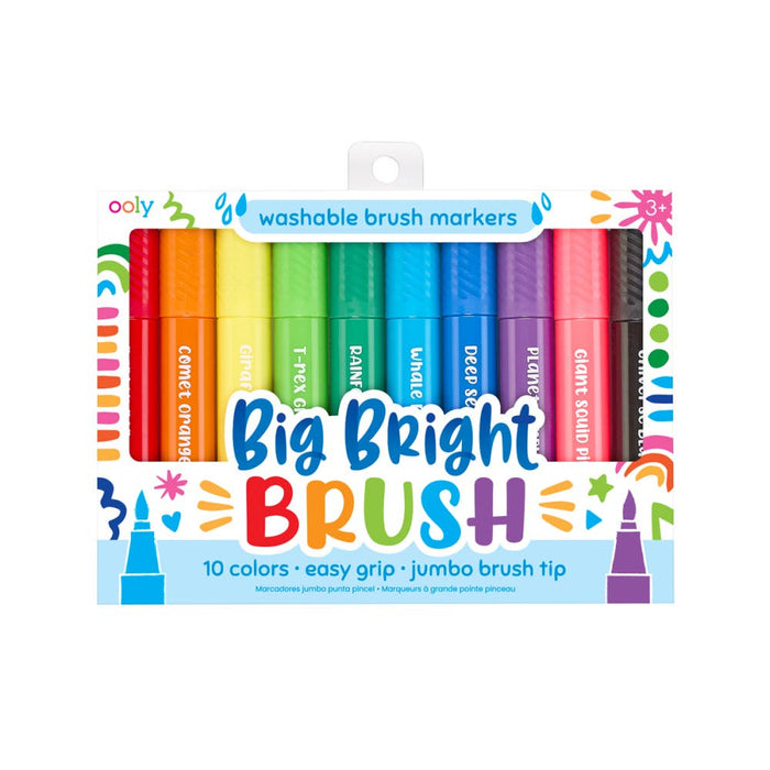 A set of big bright brush markers with chunky barrels and a variety of bright colors displayed.