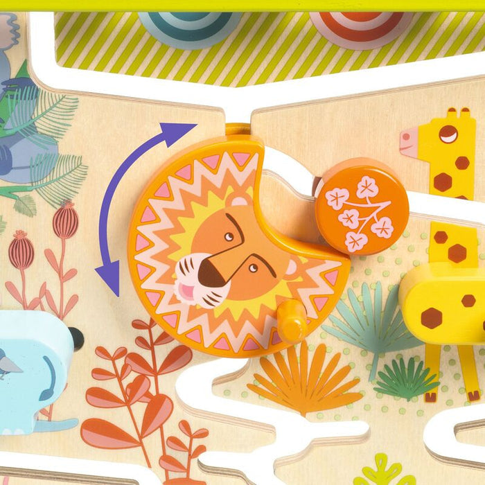 Children's educational puzzle with animal-themed pieces on a colorful background