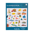 A pack of Moulin Roty stickers with various illustrated adventure themes including animals, vehicles, and buildings.