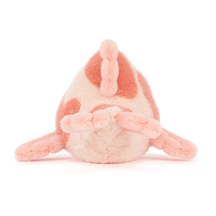 Plush toy resembling a fancy carp fish with a pink and white color scheme on a white background