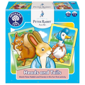 Orchard Toys Peter Rabbit 'Heads and Tails' game packaging with cartoon characters on a blue background.