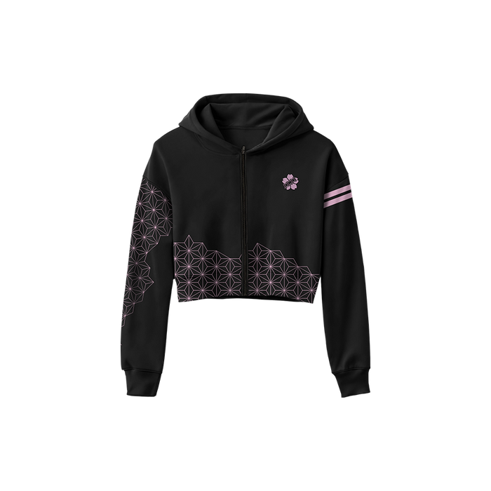 Pink Pattern Cropped Zip Up Hoodie