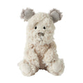 Plush toy dog with gray ears on a white background