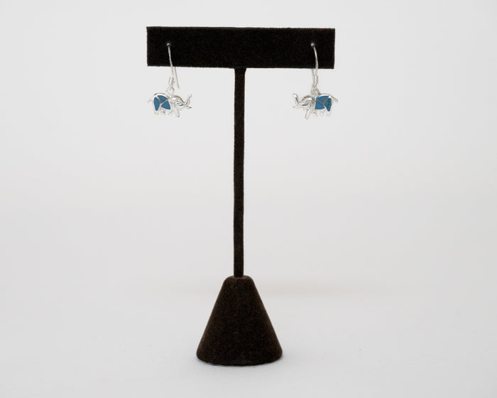 Sterling Silver Blue Enameled Elephant Earrings