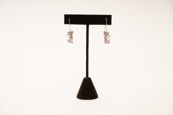 Sterling Silver Pink Mother of Pearl Cat Earrings